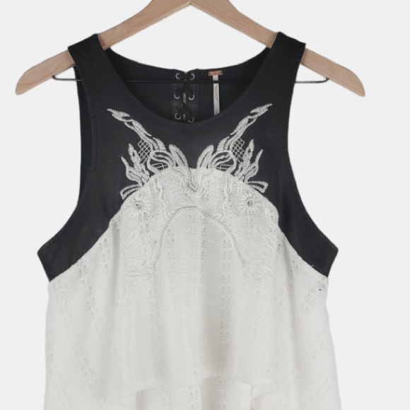 Free People dark night runaway ruffle leather tunic size Small - Picture 6 of 10